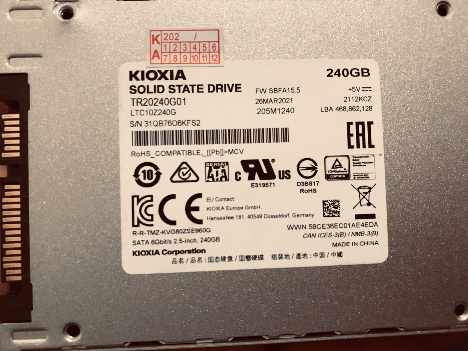 هارد كيوكسيا اس اس دي 240 جيجا كسر زيرو موديل KIOXIA EXCERIA SATA SSD استيراد - صحة 100% - الصورة 2