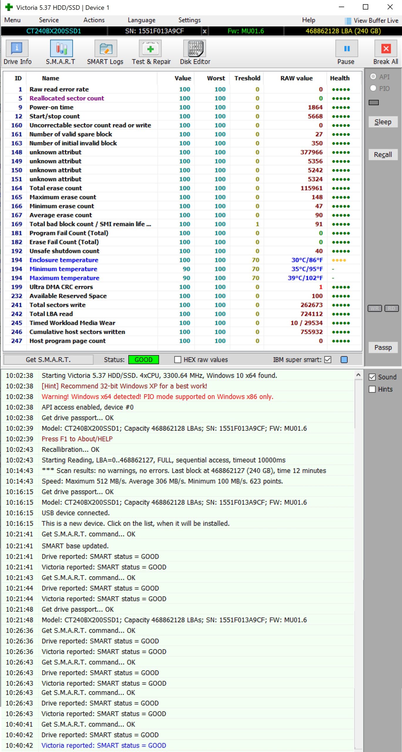 هارد كروشال اس اس دي 240 جيجا بكاش DRAM موديل Crucial BX200 استيراد أصلي - صحة 91% - الصورة 6
