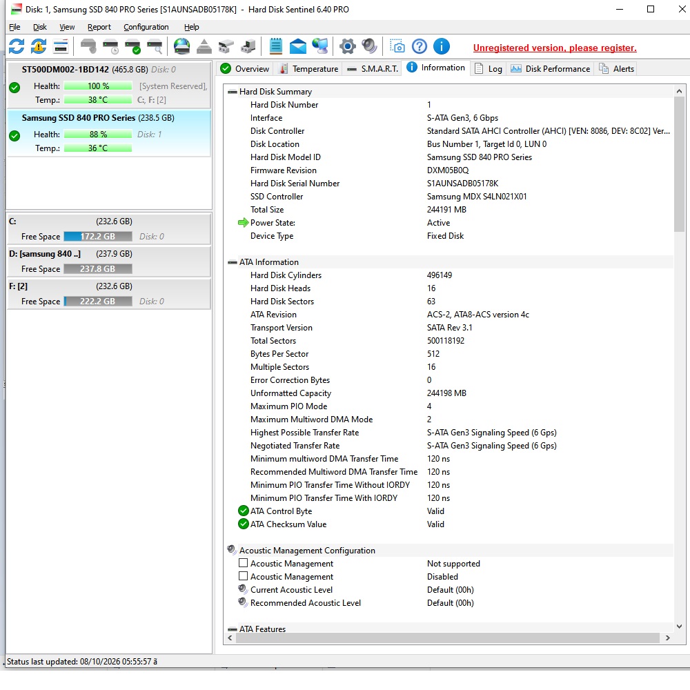 هارد سامسونج اس اس دي 256 جيجا فئة المحترفين رقاقات MLC موديل Samsung SSD 840 PRO استيراد - صحة 88% - الصورة 4