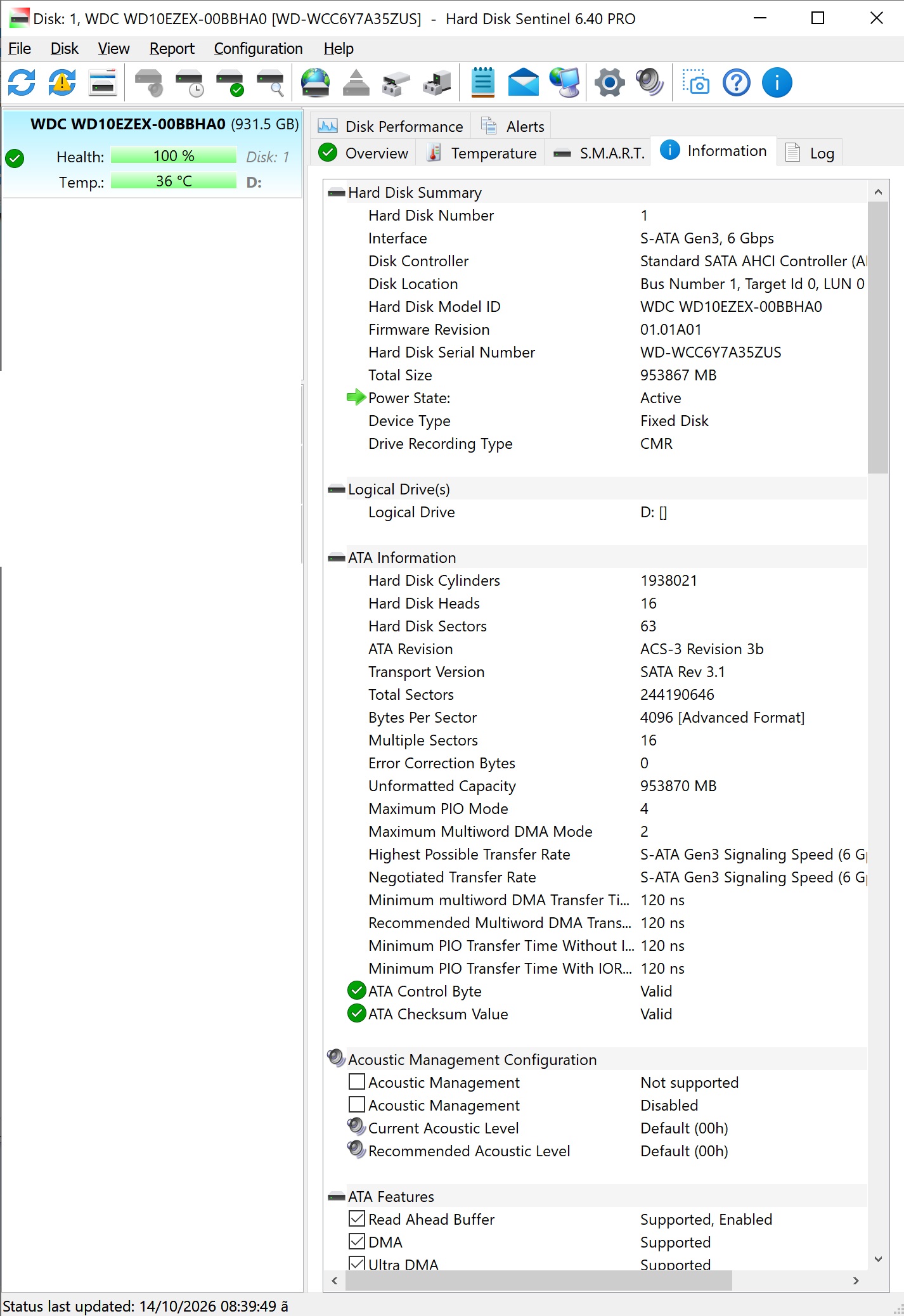 هارد ويسترن ديجيتال أزرق 1 تيرا 7200RPM للكمبيوتر موديل WD Blue 1TB WD10EZEX استيراد 2022 - الصورة 5